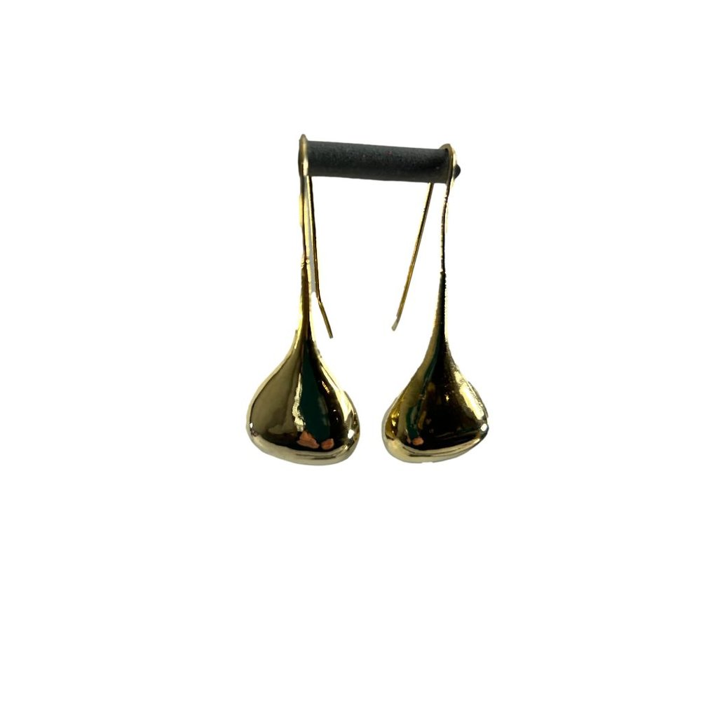Gold Tone Earrings Pear Shaped Tear Drop Hook 2" Long